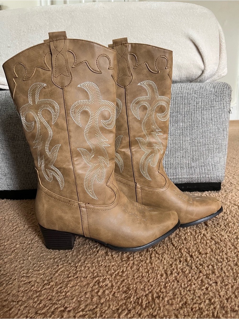 Amazon Women's Tan Western Embroidered Mid-Calf Boots